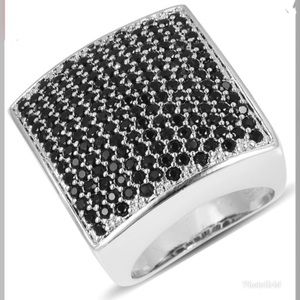 Simulated Black Diamond Ring in Silvertone